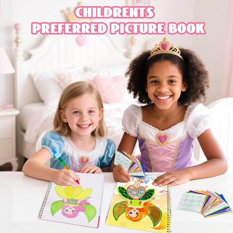 NaTuGi Foil Art Fun for Kids - Colorful Princess Theme Arts and Crafts Kits，Kids Fun Art Supplies ，Creative Birthday Gift ，Travel Toys，Suitable for Girls and Boys Craftikit (Colorful Princess) - Image 2